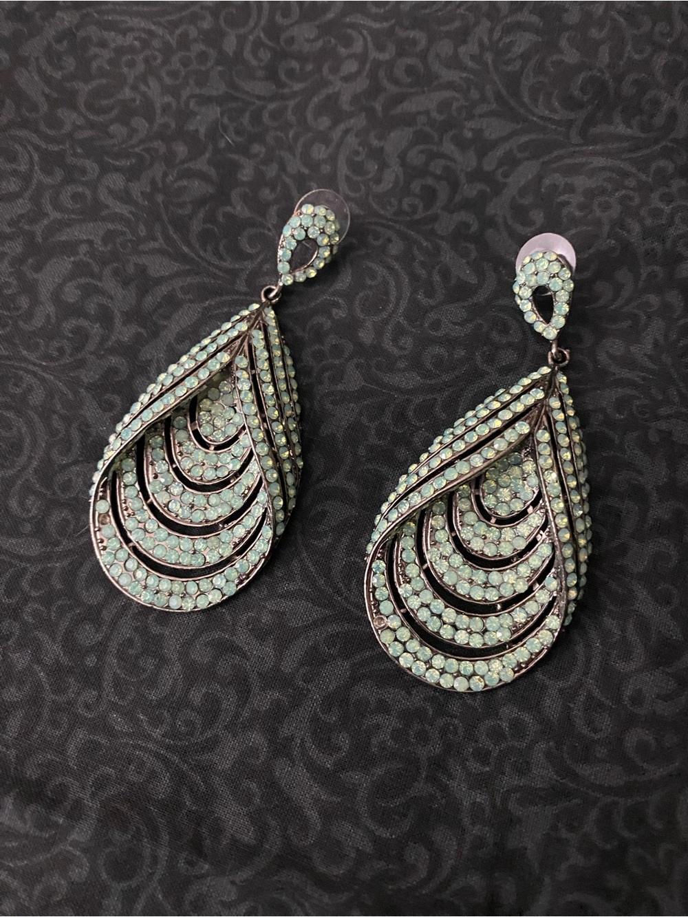 Mint Crystal Teardrop Statement Earrings